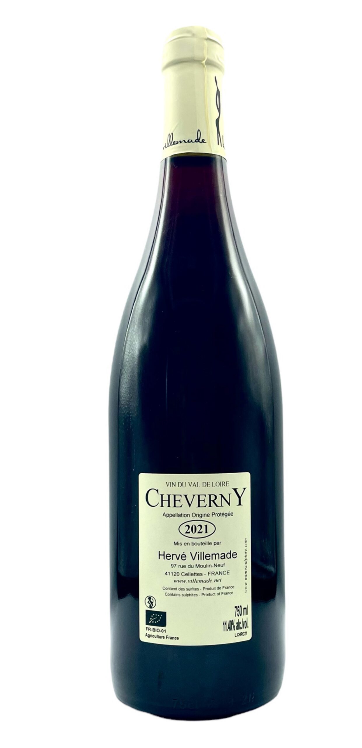 Cheverny rouge 2021, contre étiquette, Domaine Hervé Villemade