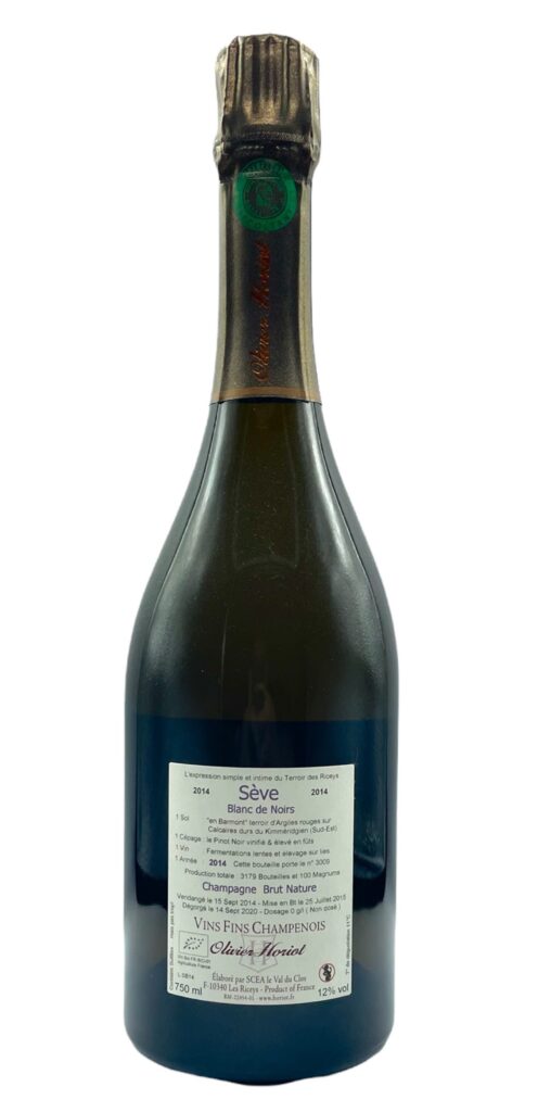 Sève "En Barmon" 2014, contre étiquette, Champagne Olivier Horiot